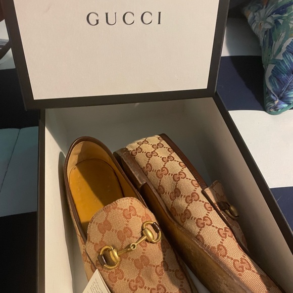 Used Gucci Mens Shoes Canvas Leather Horsebit Loafers UK 7 US 8 Monogram